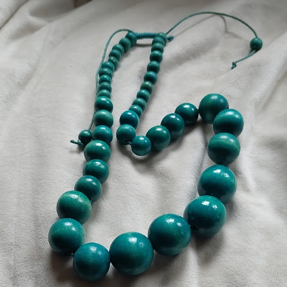 Turquoise Wood Beaded Necklace